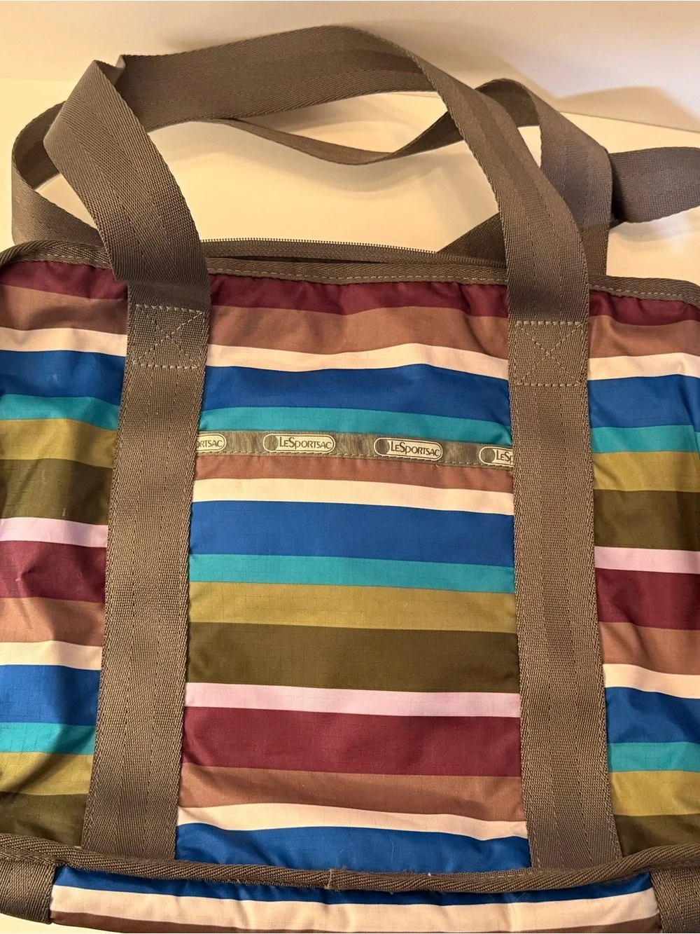 LeSportsac Multicolor Striped Laptop Bag with Gray Handles